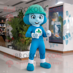 Sky Blue Irish Flag mascot costume character dressed with a Culottes and Digital watches