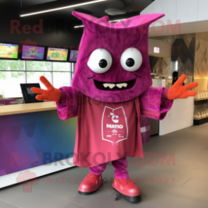 Magenta Nachos mascot costume character dressed with a Cover-up and Belts