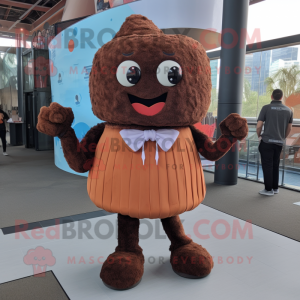 Rust Cupcake mascot costume character dressed with a Mini Skirt and Suspenders