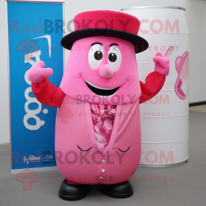 Pink Soda Can mascot costume character dressed with a Waistcoat and Earrings