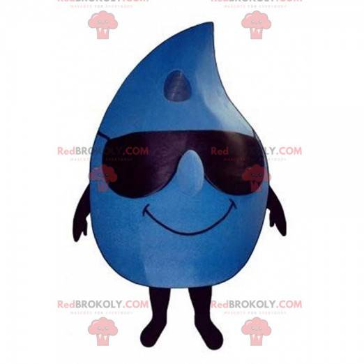 Gigantyczna niebieska maskotka kropla z okularami