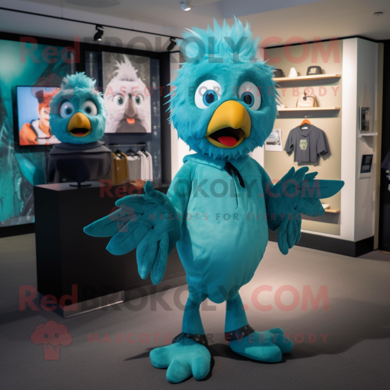 Teal Harpy mascot costume character dressed with a Playsuit and Ties