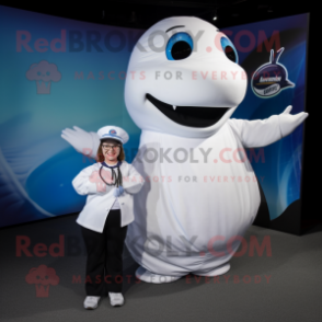 White Whale mascot costume character dressed with a Blouse and Watches