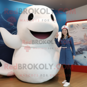 White Whale mascot costume character dressed with a Blouse and Watches