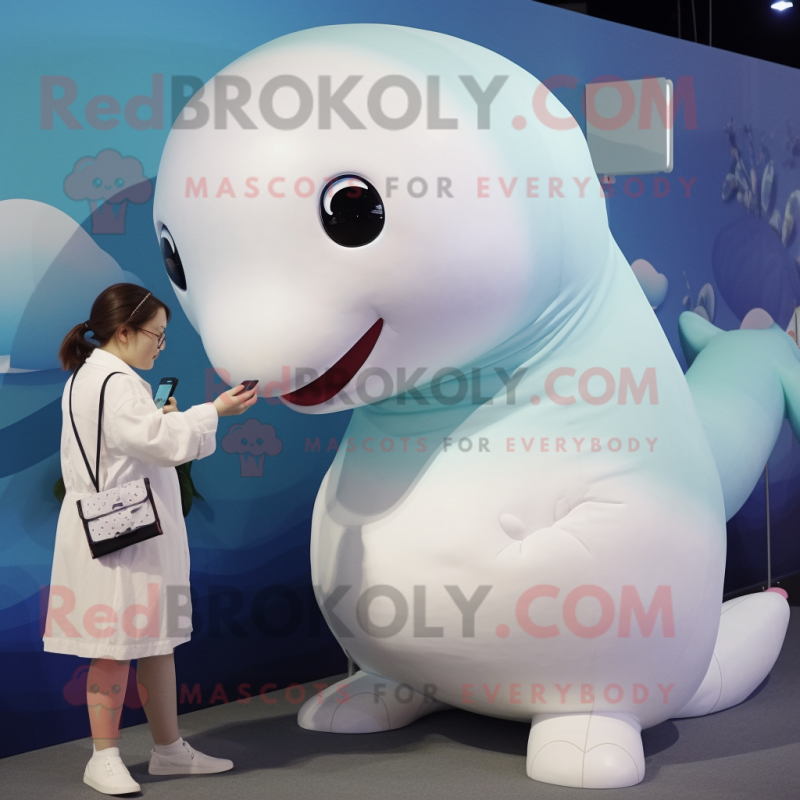 White Whale mascot costume character dressed with a Blouse and Watches