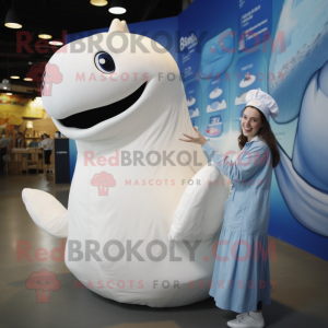 White Whale mascot costume character dressed with a Blouse and Watches