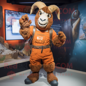 Rust Ram mascot costume character dressed with a Playsuit and Mittens