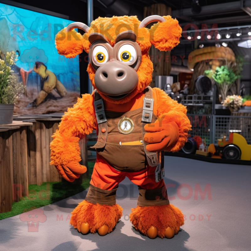 Rust Ram mascot costume character dressed with a Playsuit and Mittens