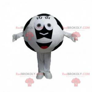 Maskot bílý a černý fotbalový míč, fotbalový kostým -
