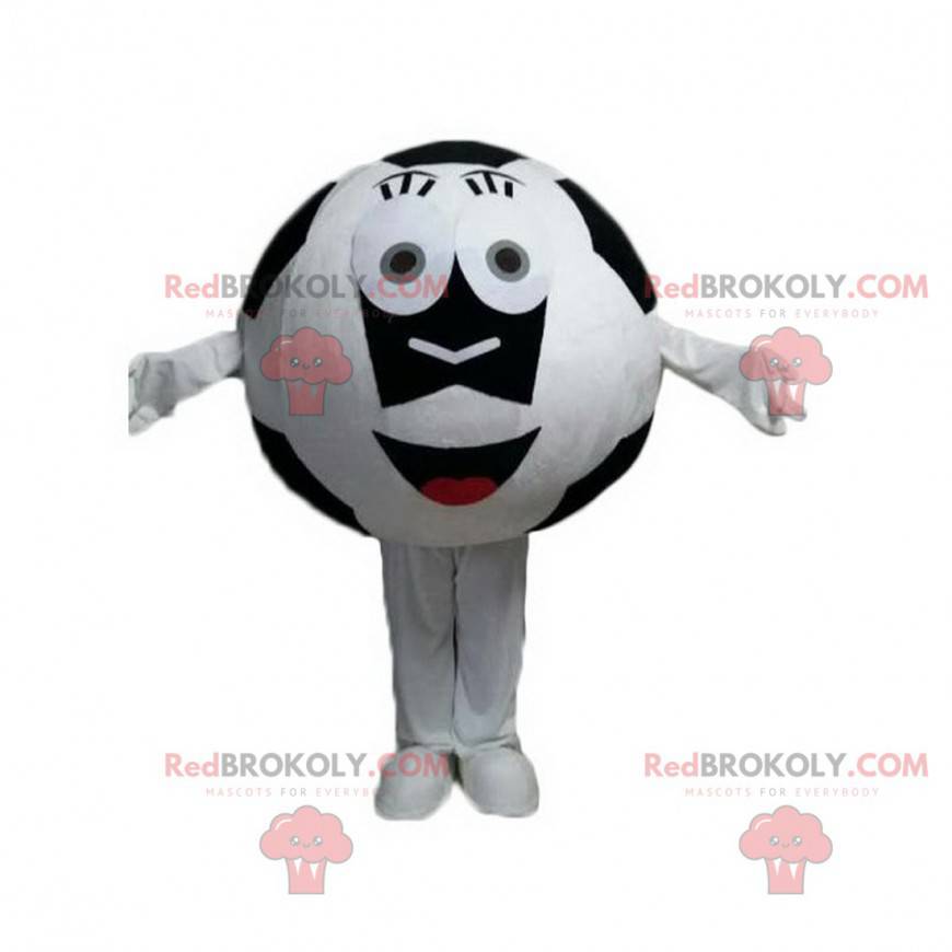 Mascota de balón de fútbol blanco y negro, traje de fútbol -