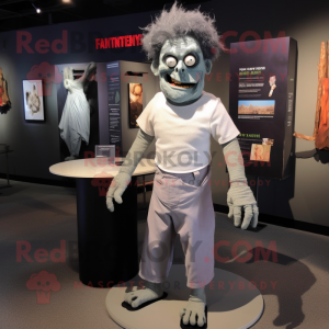 Gray Frankenstein'S Monster mascot costume character dressed with a Henley Tee and Cummerbunds