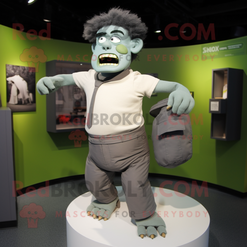 Gray Frankenstein'S Monster mascot costume character dressed with a Henley Tee and Cummerbunds Gray Frankenstein'S Monster mascot costume character dressed with a Henley Tee and Cummerbunds