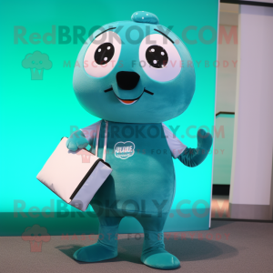 Teal Seal mascot costume character dressed with a Yoga Pants and Wallets