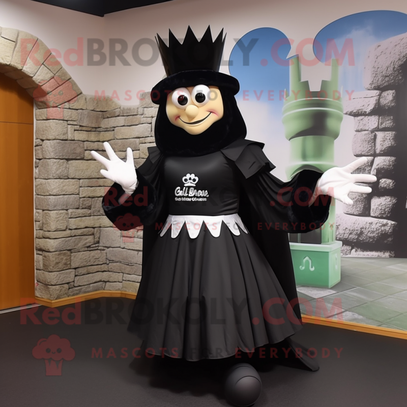 Black Irish Castle mascot costume character dressed with a Pleated Skirt and Rings Black Irish Castle mascot costume character dressed with a Pleated Skirt and Rings