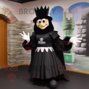Black Irish Castle mascot costume character dressed with a Pleated Skirt and Rings