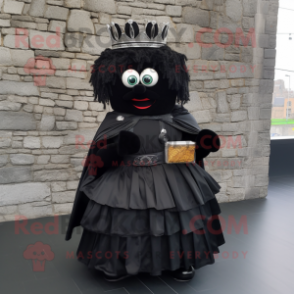 Black Irish Castle mascot costume character dressed with a Pleated Skirt and Rings