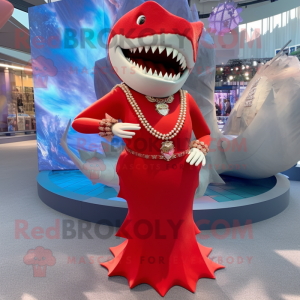 Roter Megalodon Maskottchen...