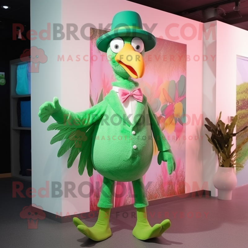 Green Flamingo mascot costume character dressed with a Trousers and Hats