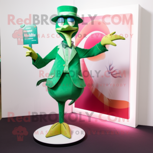 Green Flamingo mascot costume character dressed with a Trousers and Hats