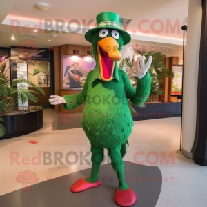 Green Flamingo mascot costume character dressed with a Trousers and Hats