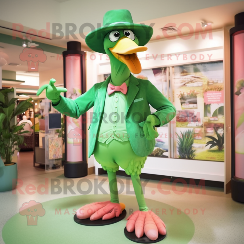 Green Flamingo mascot costume character dressed with a Trousers and Hats