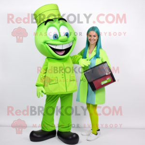 Lime Green Doctor mascot costume character dressed with a Pencil Skirt and Wallets