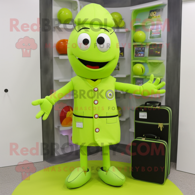 Lime Green Doctor mascot costume character dressed with a Pencil Skirt and Wallets