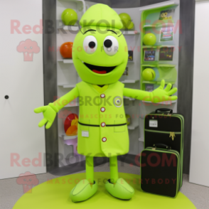 Lime Green Doctor mascot costume character dressed with a Pencil Skirt and Wallets