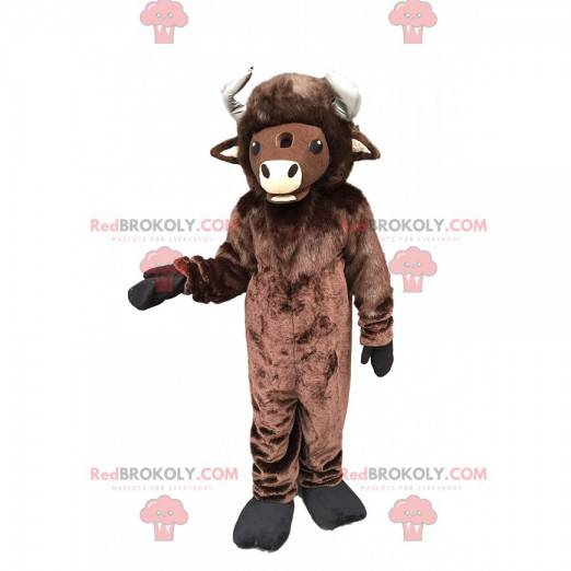 Mascotte de bison marron géant, costume de buffle -