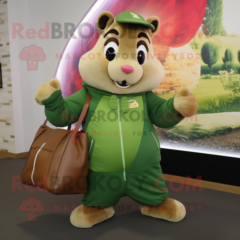 Olive Hamster mascot costume character dressed with a Jumpsuit and Handbags Olive Hamster mascot costume character dressed with a Jumpsuit and Handbags