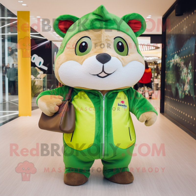 Olive Hamster mascot costume character dressed with a Jumpsuit and Handbags Olive Hamster mascot costume character dressed with a Jumpsuit and Handbags