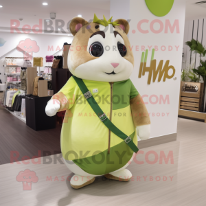 Personaje de disfraz de mascota de hámster verde oliva vestido con un mono  y bolsos - Disfraces de mascotas -  Tamaño L (175-180 CM)
