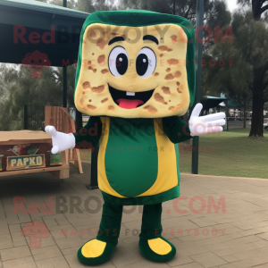 Forest Green Grilled Cheese Sandwich mascot costume character dressed with a Parka and Ties