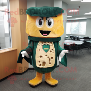 Forest Green Grilled Cheese Sandwich mascot costume character dressed with a Parka and Ties