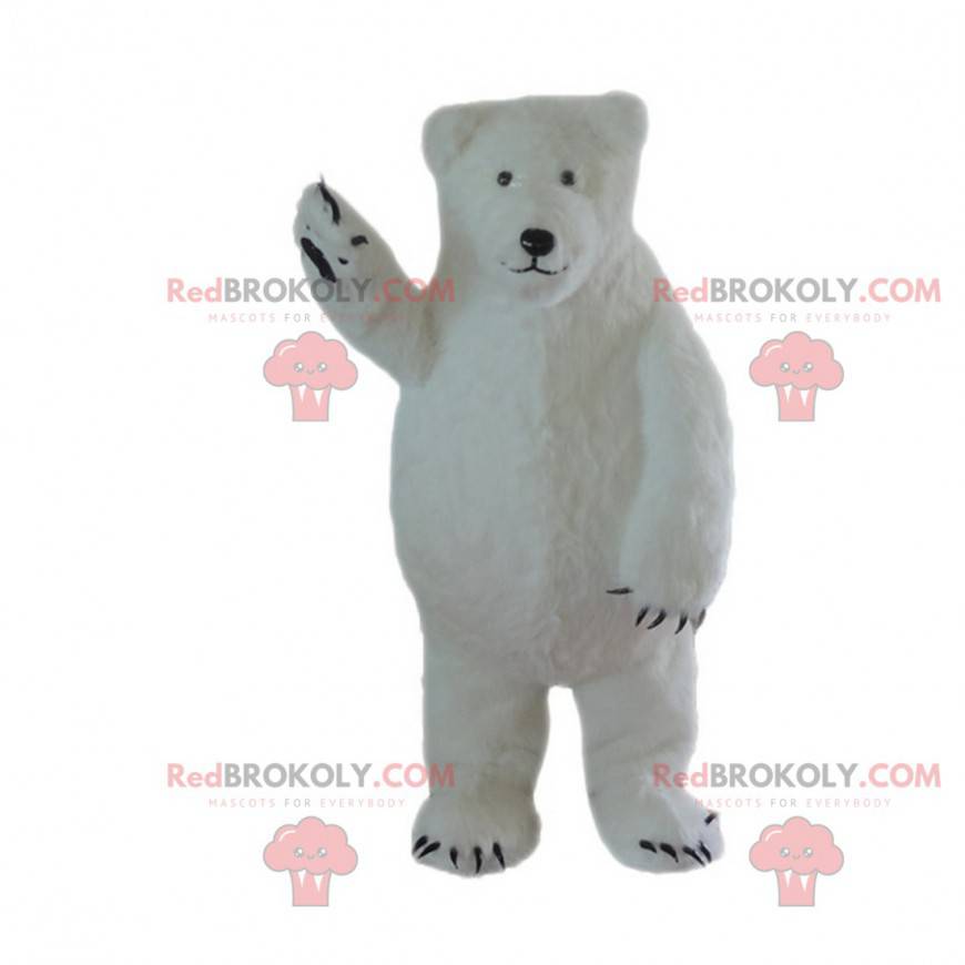 Very hairy polar bear mascot, white teddy bear costume -