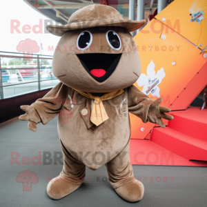 Brown Stingray mascot costume character dressed with a Corduroy Pants and Ties