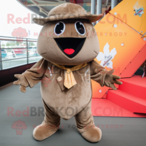 Brown Stingray mascot costume character dressed with a Corduroy Pants and Ties