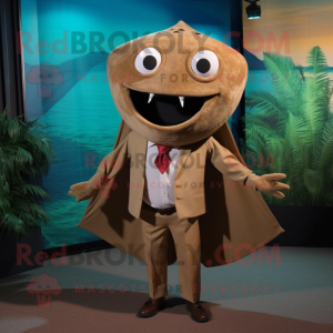 Brown Stingray mascot costume character dressed with a Corduroy Pants and Ties