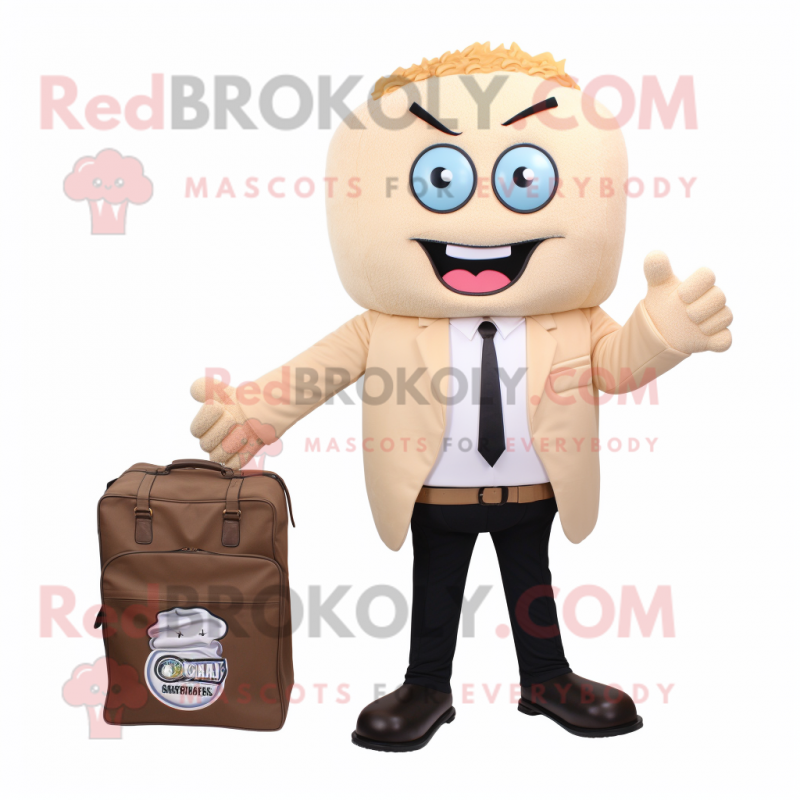 Beige Cupcake mascot costume character dressed with a Blazer and Briefcases Beige Cupcake mascot costume character dressed with a Blazer and Briefcases