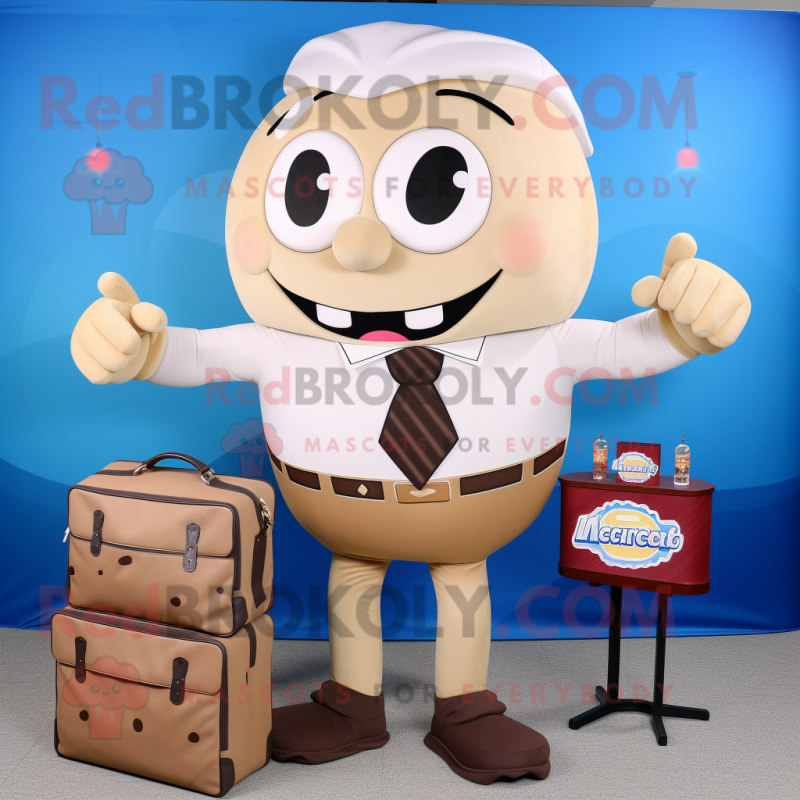 Beige Cupcake mascot costume character dressed with a Blazer and Briefcases