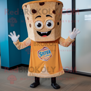 Tan Pizza Slice mascot costume character dressed with a Romper and Gloves