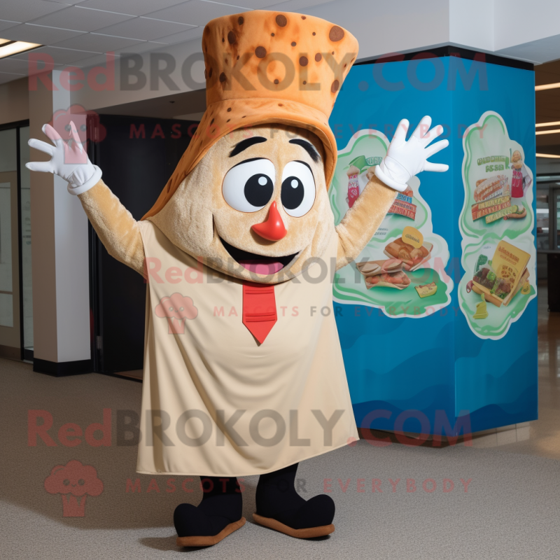 Tan Pizza Slice mascot costume character dressed with a Romper and Gloves Tan Pizza Slice mascot costume character dressed with a Romper and Gloves