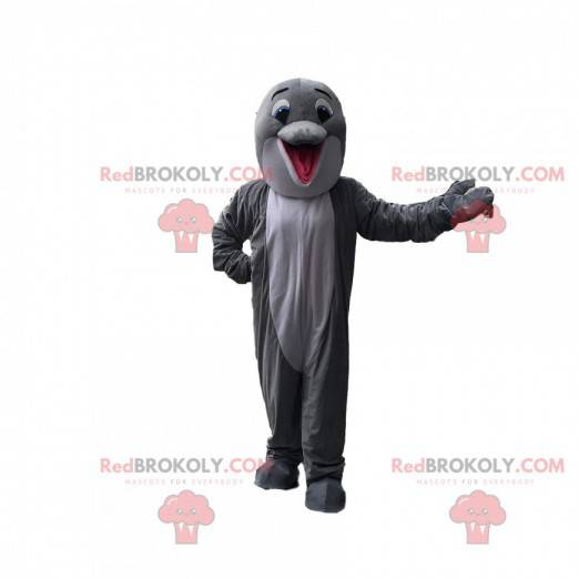 Mascotte delfino grigio e bianco, simpatico costume delfino -