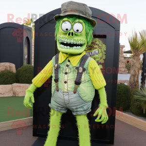 Lime Green Graveyard mascot costume character dressed with a Jeans and Cummerbunds