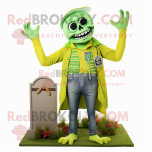 Lime Green Graveyard mascot costume character dressed with a Jeans and Cummerbunds