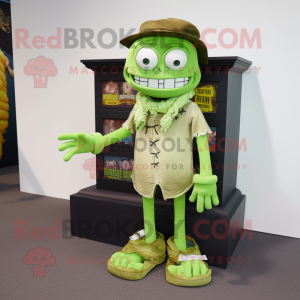 Lime Green Graveyard mascot costume character dressed with a Jeans and Cummerbunds