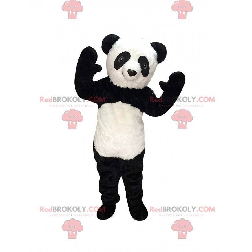 Black and white panda mascot, realistic bear costume -