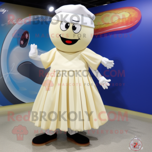 Cream Baseball Ball mascot costume character dressed with a Pleated Skirt and Shoe laces