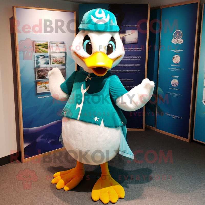 Teal Swans mascot costume character dressed with a Dress and Beanies