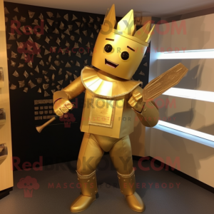 Gold Knife Thrower mascot costume character dressed with a Playsuit and Clutch bags
